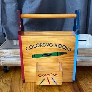 Wood coloring book & crayon holder
